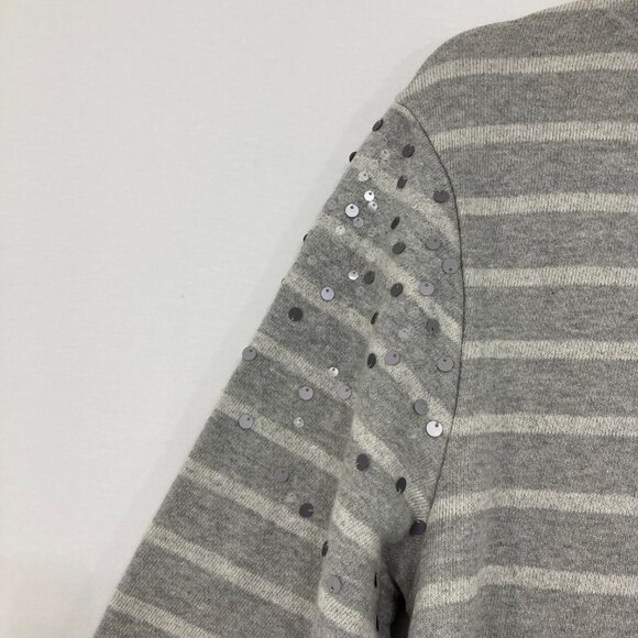 New Coldwater Creek size Large Gray Striped Sequins 3/4 Sleeve Stretch Knit Top - Picture 10 of 11